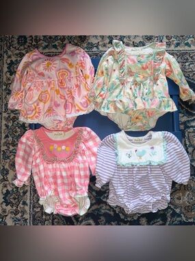 Marie Nicole Baby Girl Ruffle Romper Bundle 3-6 Months x4.